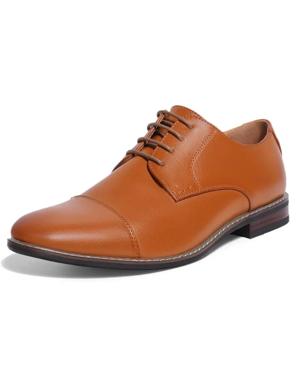 Men's Brown Pu Cap Toe Wedding Work Wear Office Business Oxford Dress Shoes
